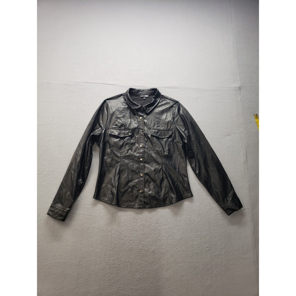 Fashion Nova Women Faux Leather Jacket XL Black Snap Pockets Lightweight Casual